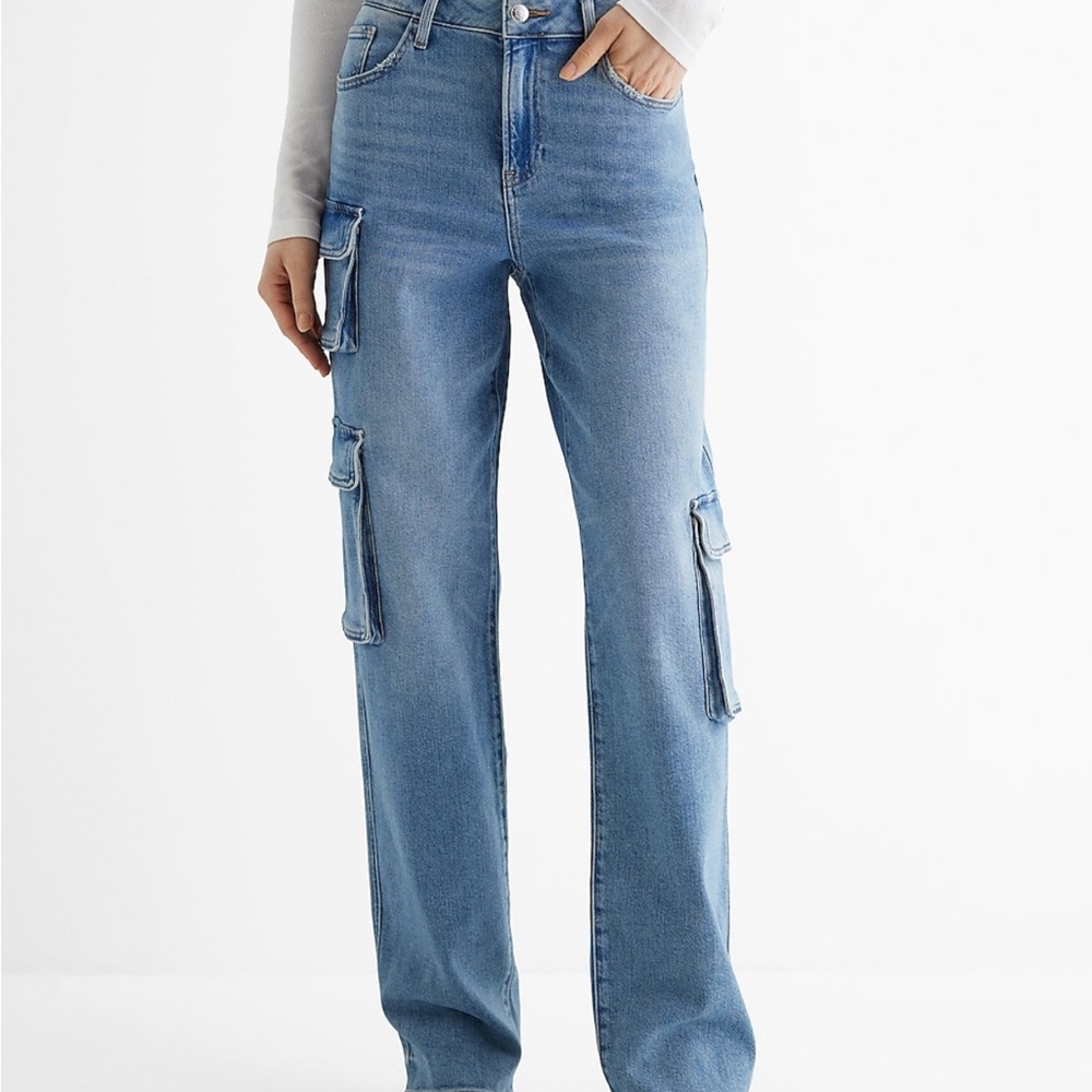 Express Blue Straight Leg Jeans High Waist